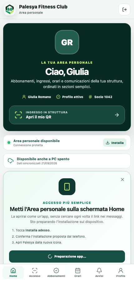 App soci aggiornata di Palesya